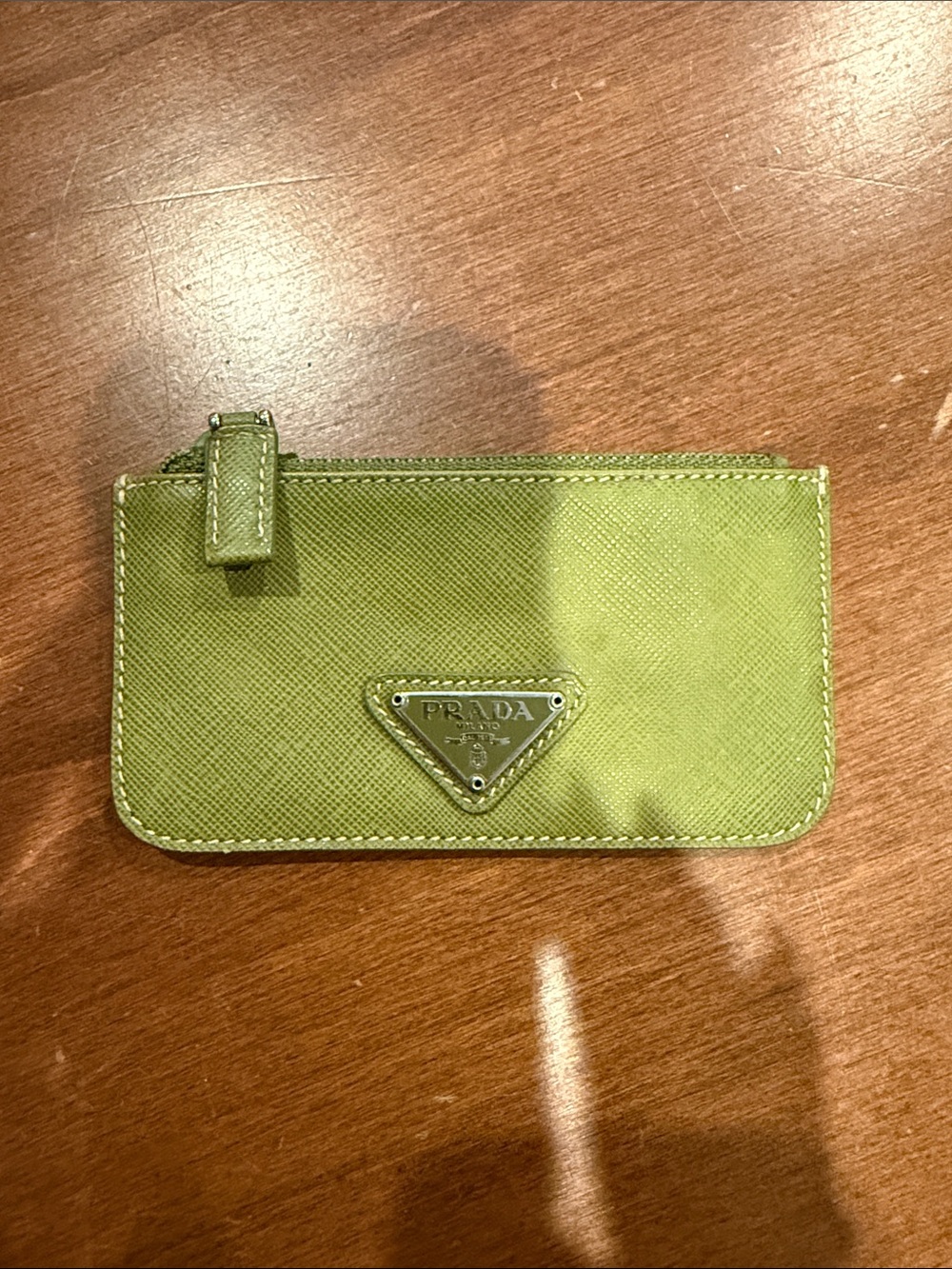 Prada Chartreuse Saffiano Zip Card Pouch